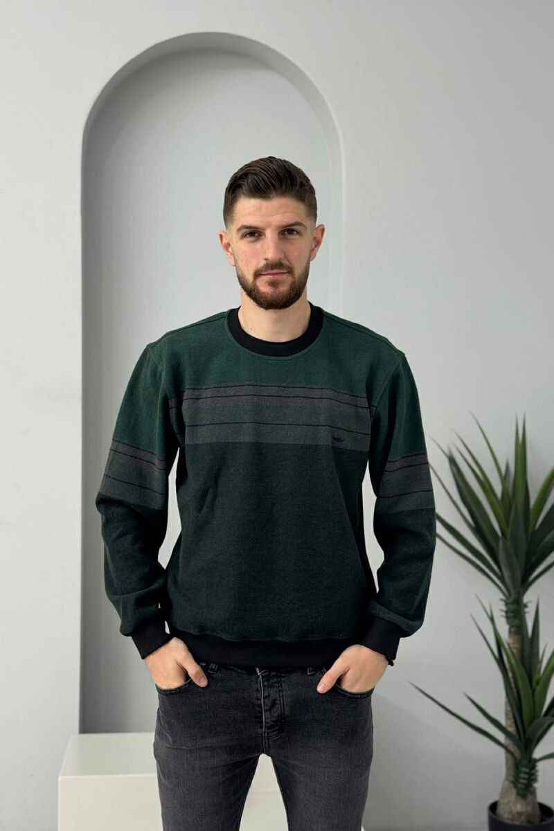 ROUND NECK STRIPED MEN SWEATER GREEN/JESHILE - 2