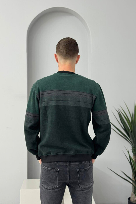ROUND NECK STRIPED MEN SWEATER GREEN/JESHILE - 4