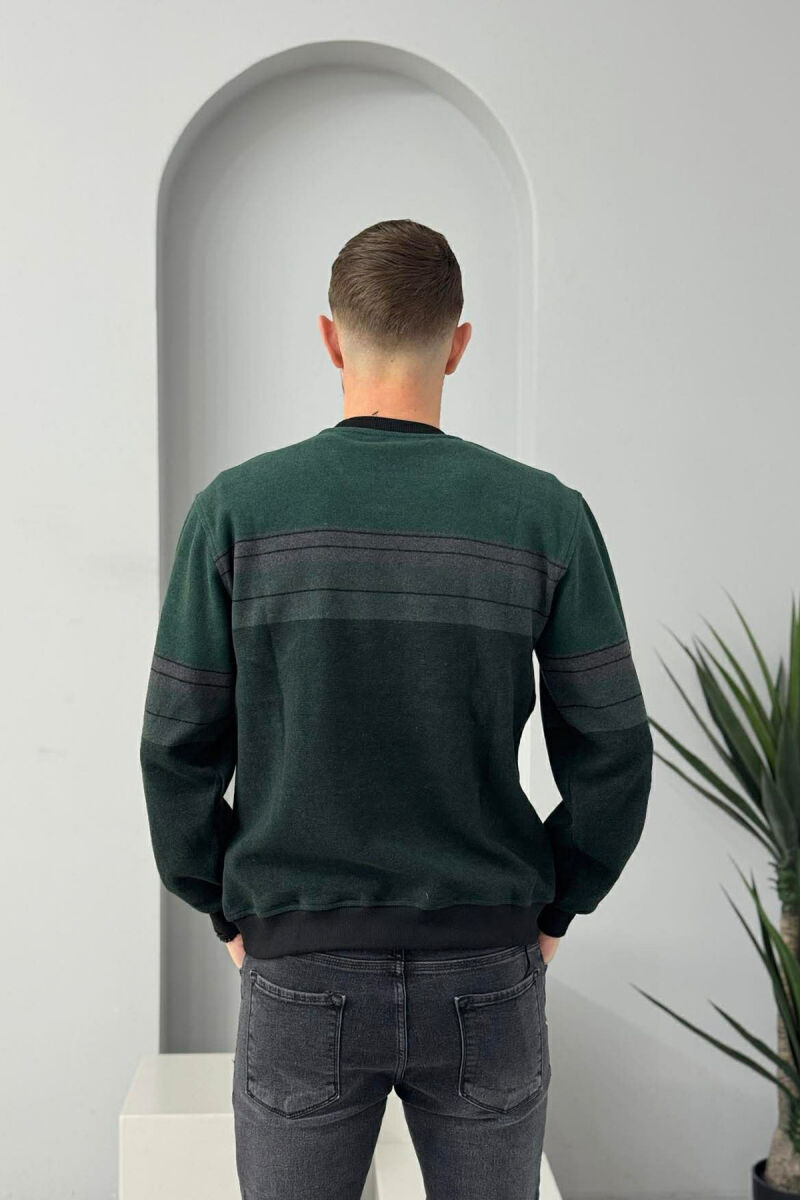 ROUND NECK STRIPED MEN SWEATER GREEN/JESHILE - 4