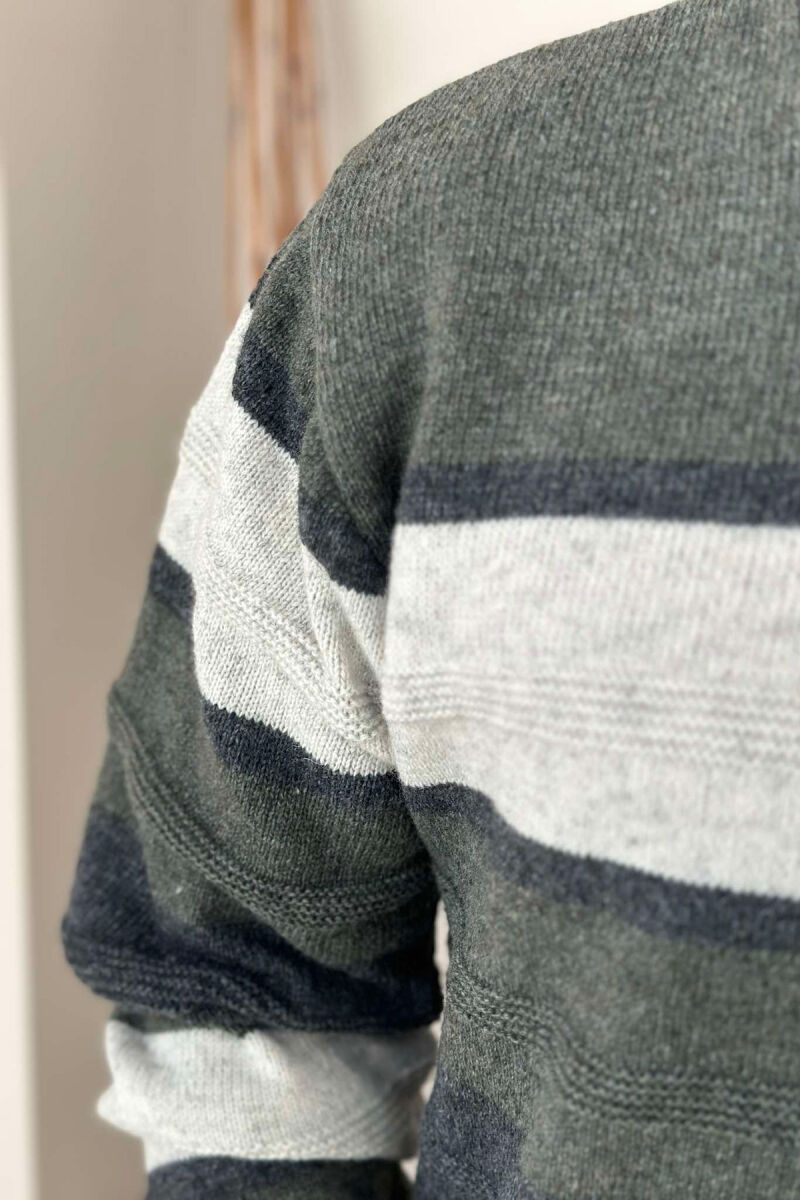 ROUND NECK STRIPED MEN SWEATER GREEN/JESHILE - 2