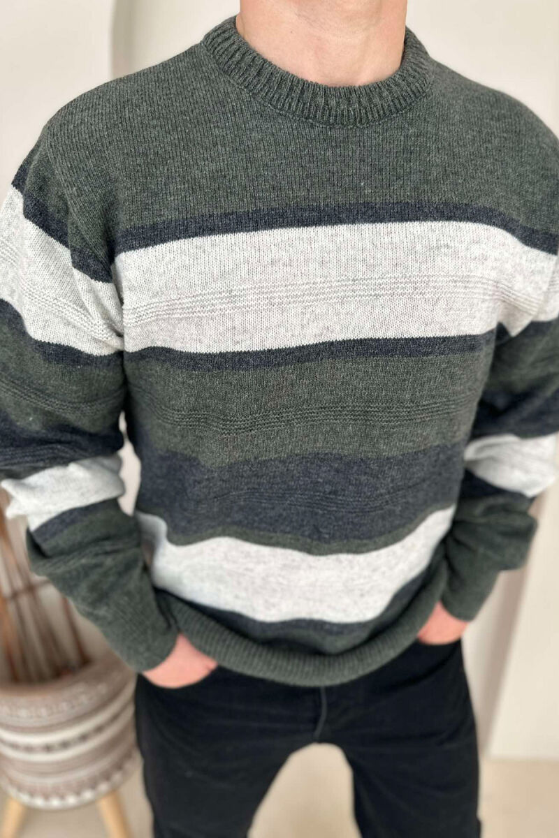 ROUND NECK STRIPED MEN SWEATER GREEN/JESHILE - 3