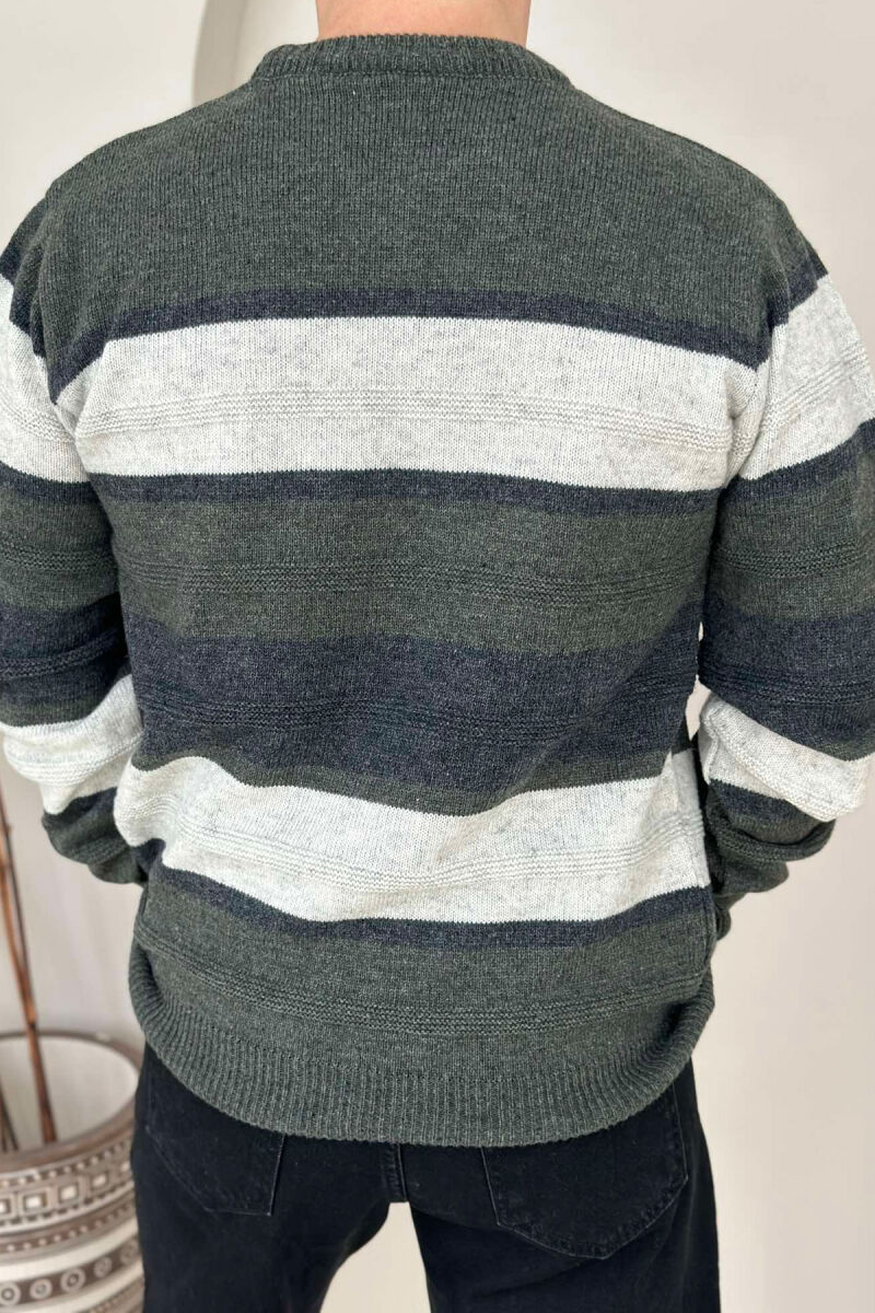 ROUND NECK STRIPED MEN SWEATER GREEN/JESHILE - 4