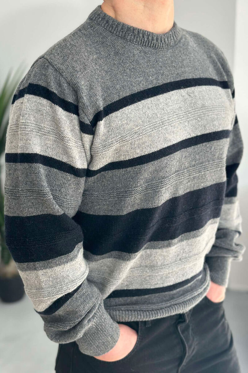 ROUND NECK STRIPED MEN SWEATER GREY/GRI - 2