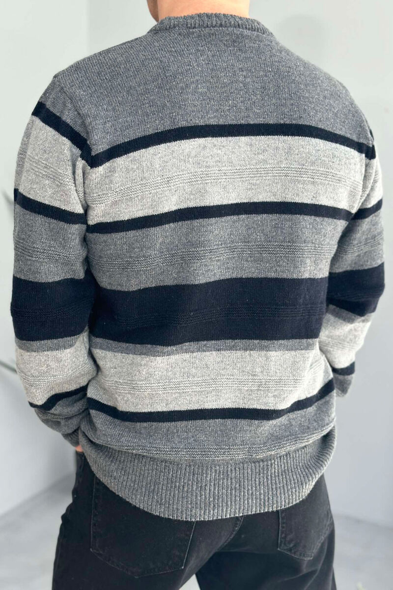 ROUND NECK STRIPED MEN SWEATER GREY/GRI - 3