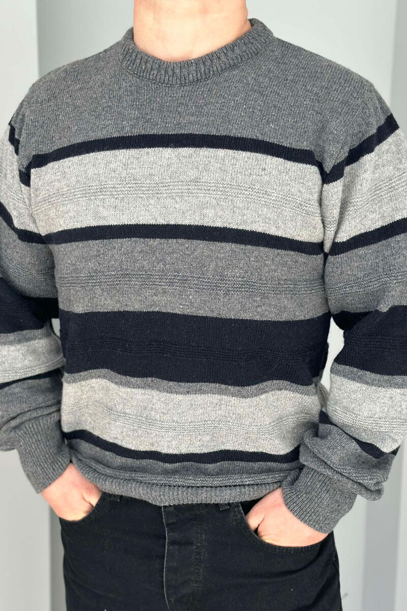 ROUND NECK STRIPED MEN SWEATER GREY/GRI - 4