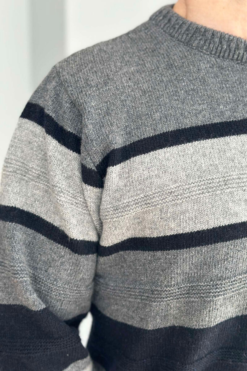 ROUND NECK STRIPED MEN SWEATER GREY/GRI - 5