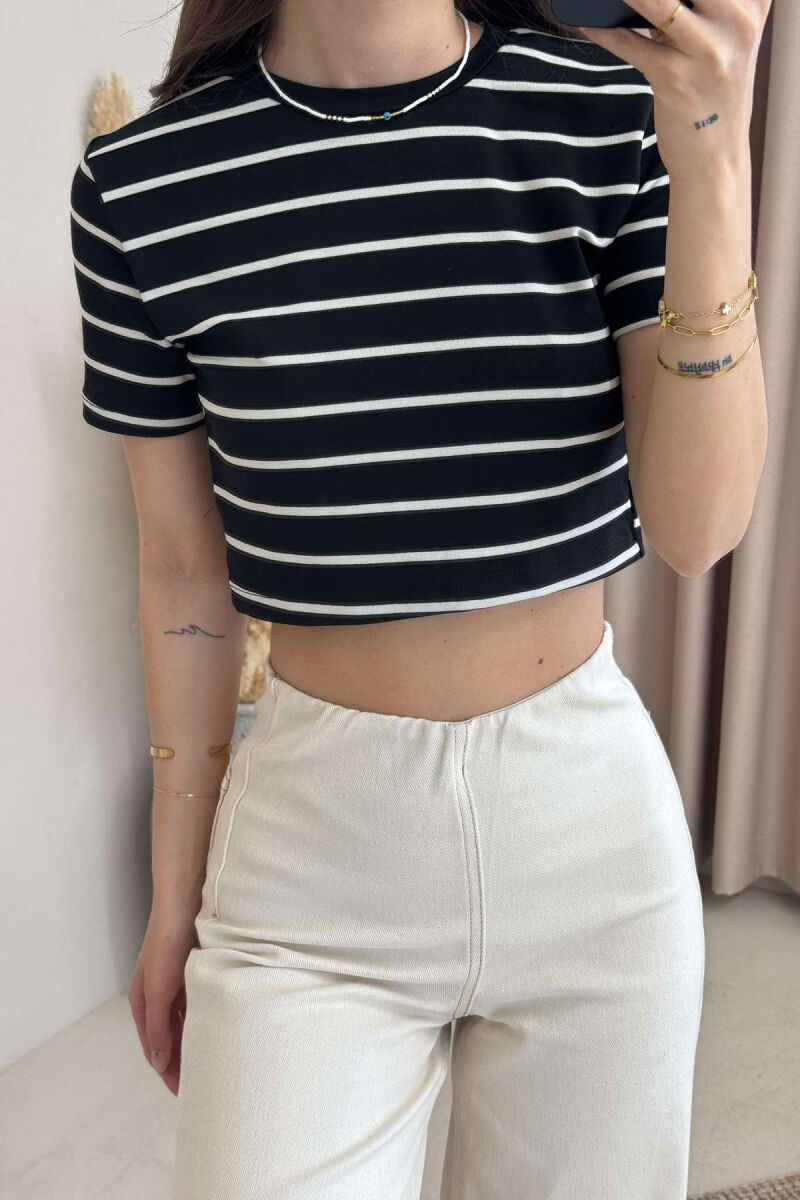 ROUND NECK STRIPED WOMEN CROP TOP BLACK/ E ZEZE - 2