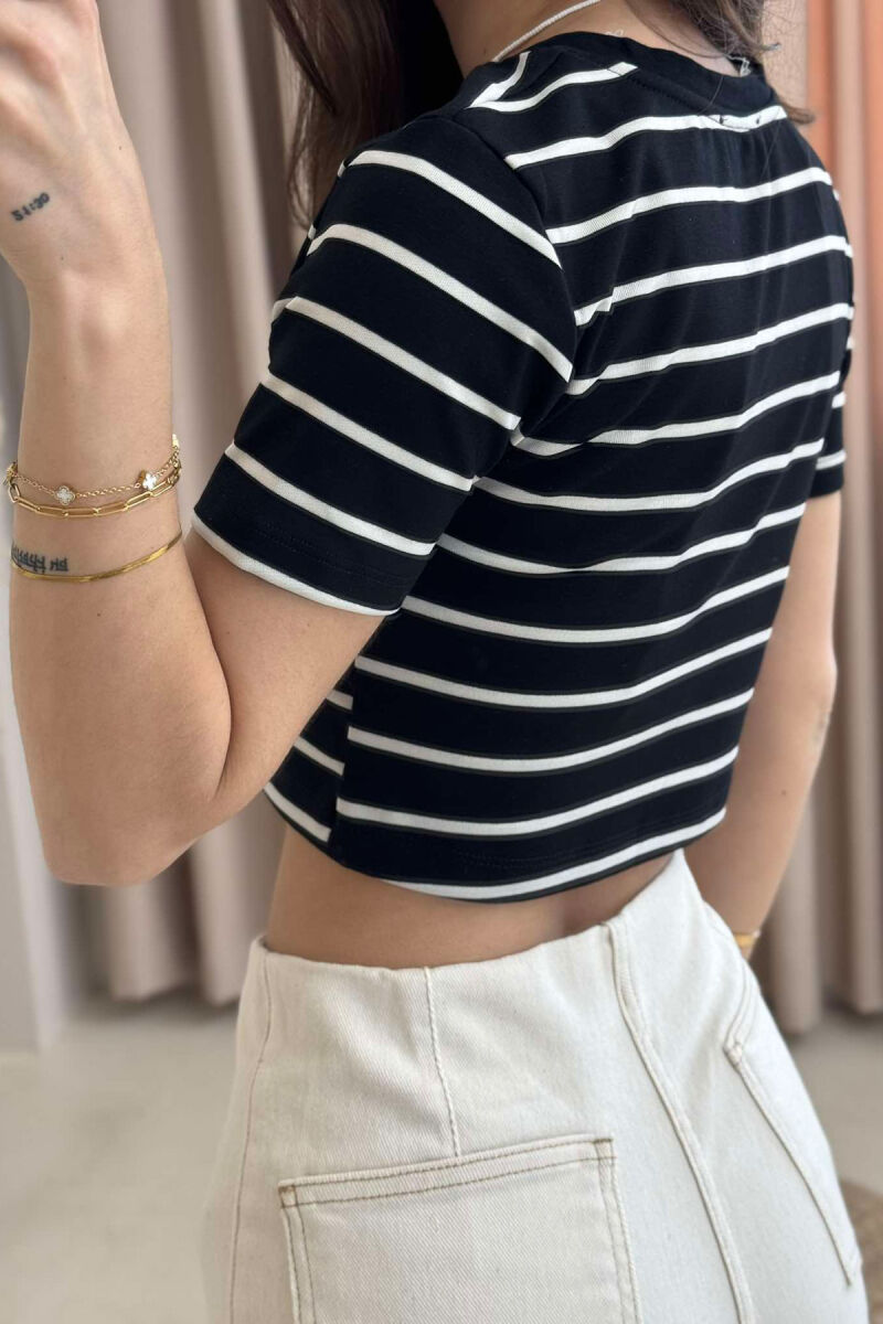 ROUND NECK STRIPED WOMEN CROP TOP BLACK/ E ZEZE - 3