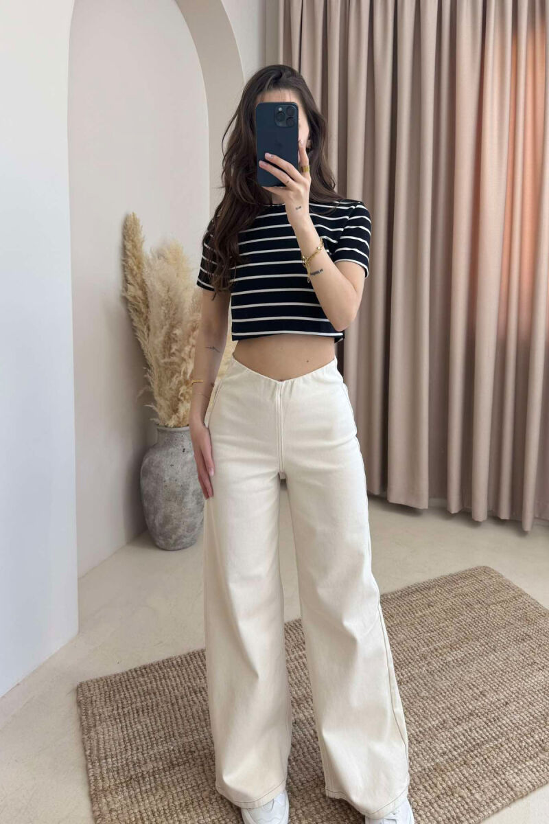 ROUND NECK STRIPED WOMEN CROP TOP BLACK/ E ZEZE - 4