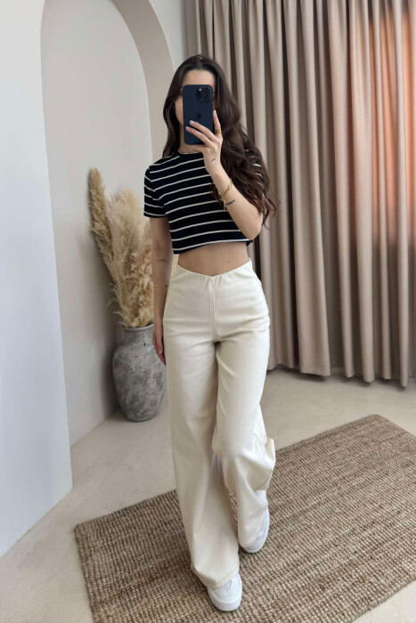 ROUND NECK STRIPED WOMEN CROP TOP BLACK/ E ZEZE 