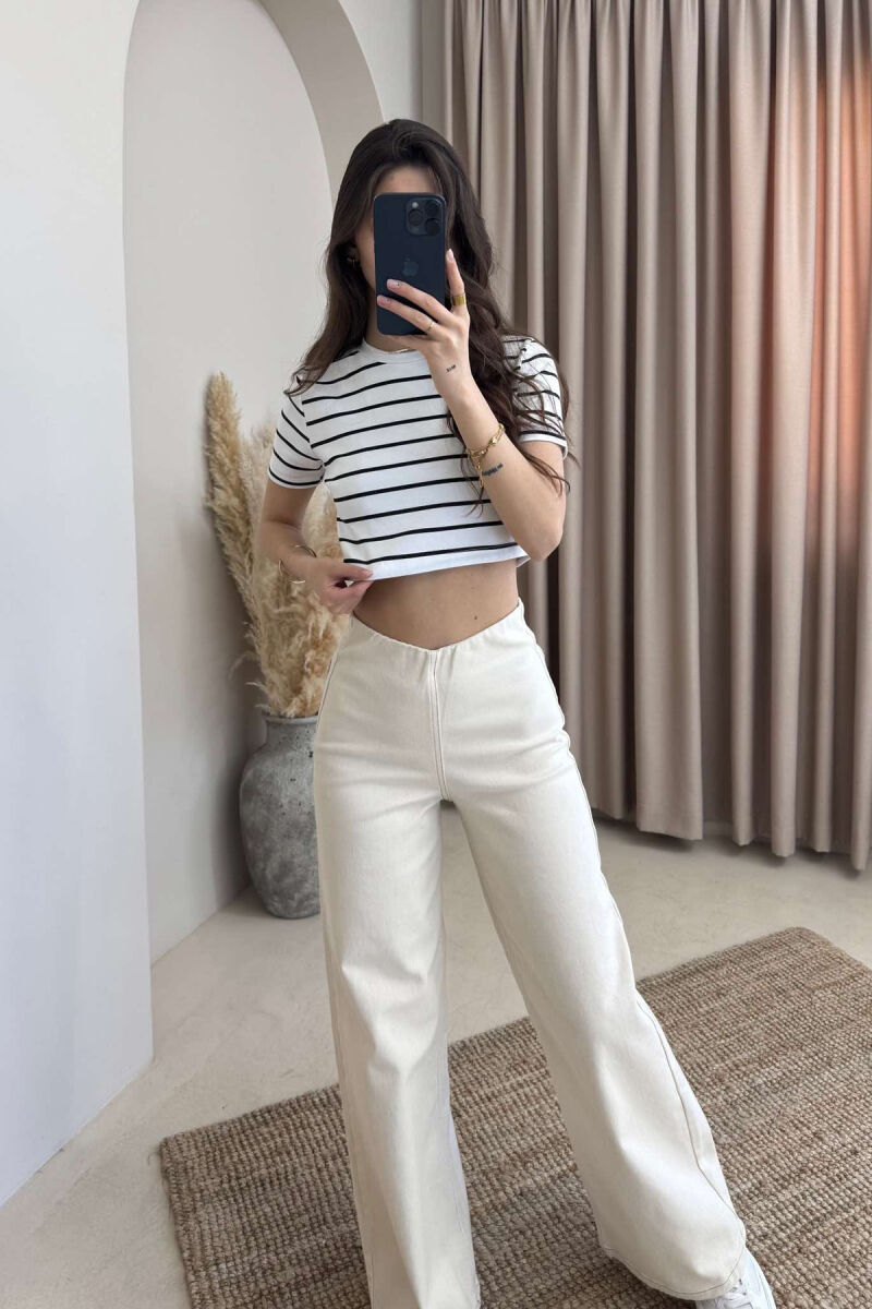ROUND NECK STRIPED WOMEN CROP TOP WHITE-E BARDHE - 2