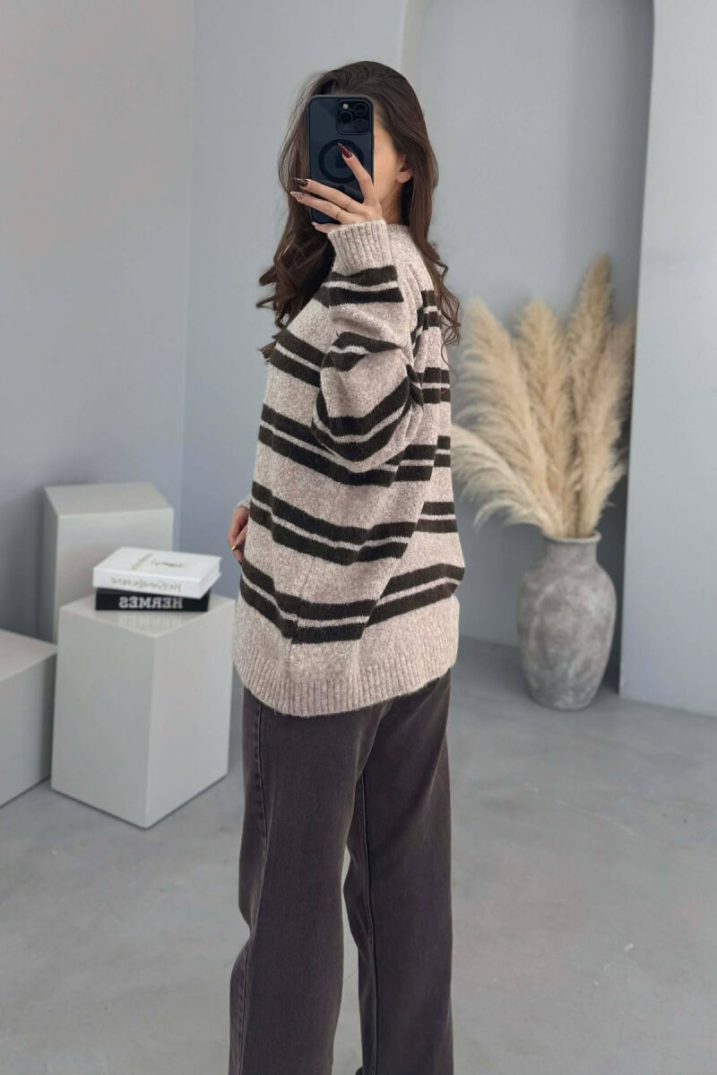 ROUND NECK STRIPED WOMEN SWEATER BEIGE/BEZHE - 2