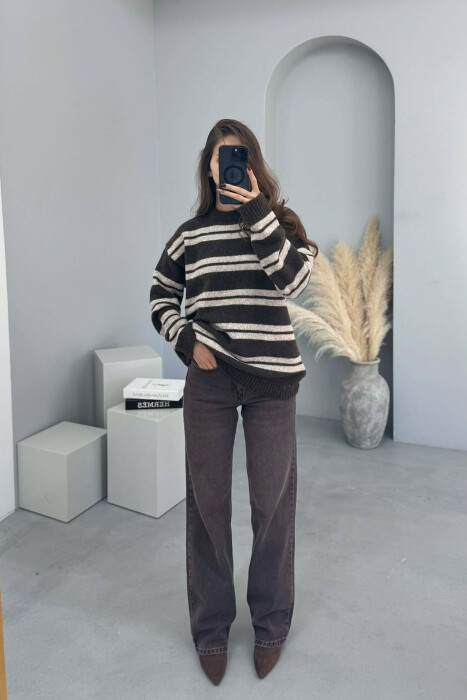 TRIKO NJE NGJYRESHE ME VIJA PER FEMRA NE NGJYRE KAFE TE ERRET - KLAUDIO FASHION