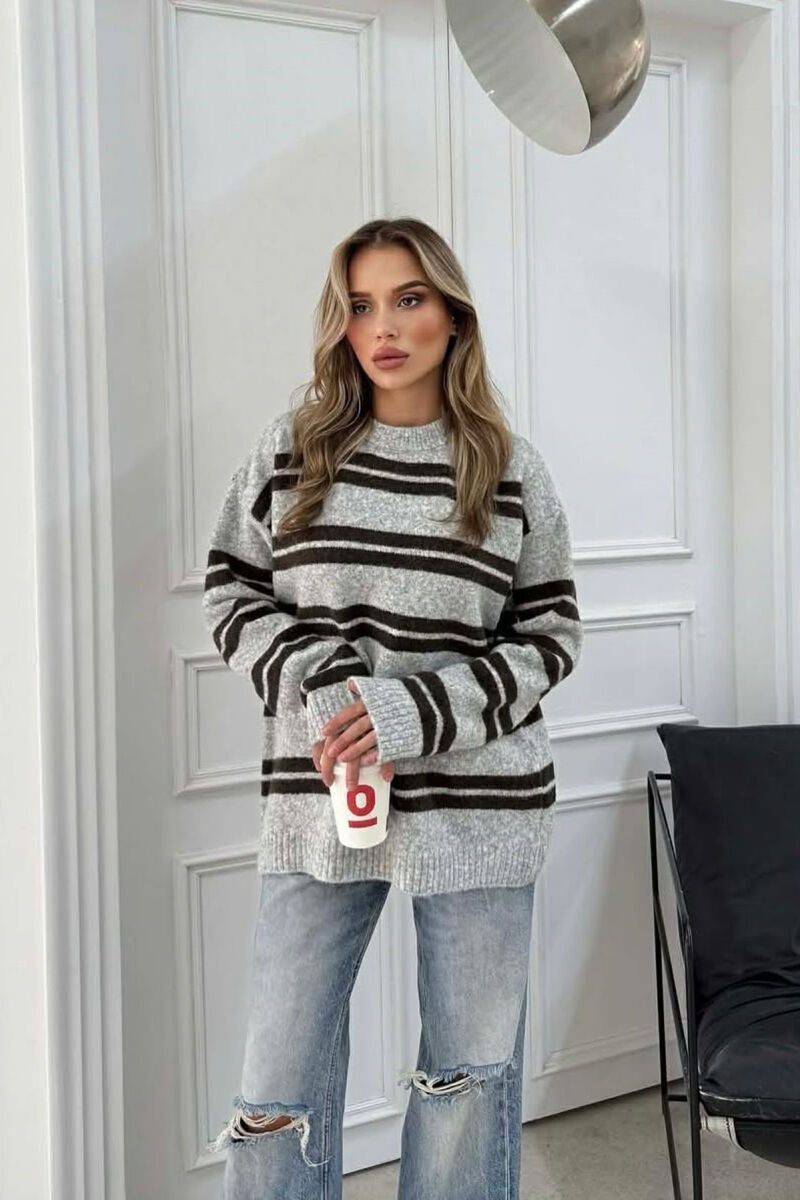 ROUND NECK STRIPED WOMEN SWEATER LIGHT GREY/GZ - 2