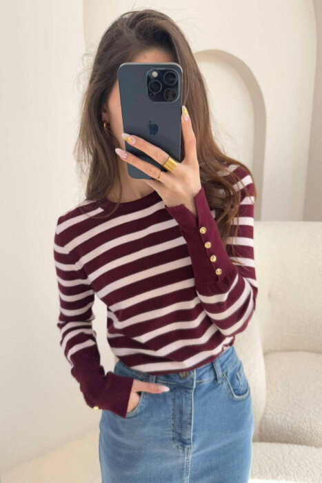 ROUND NECK STRIPED WOMEN SWEATER BURGUNDY/VISHNJE 