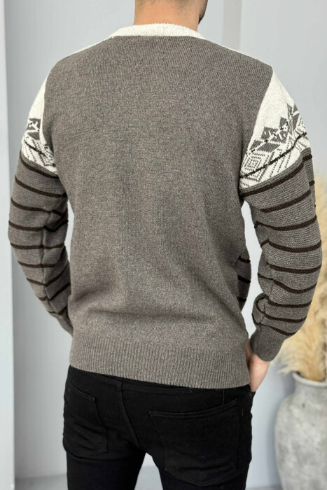 ROUND NECK STRIPES MEN SWEATER BEIGE/BEZHE - 4