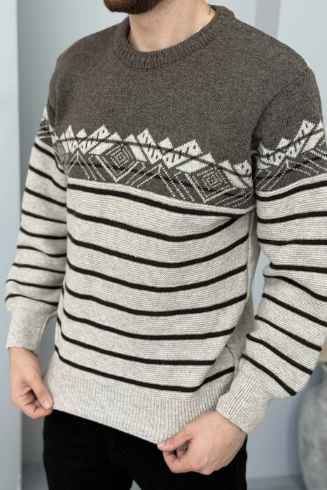 ROUND NECK STRIPES MEN SWEATER BROWN/KAFE - 2