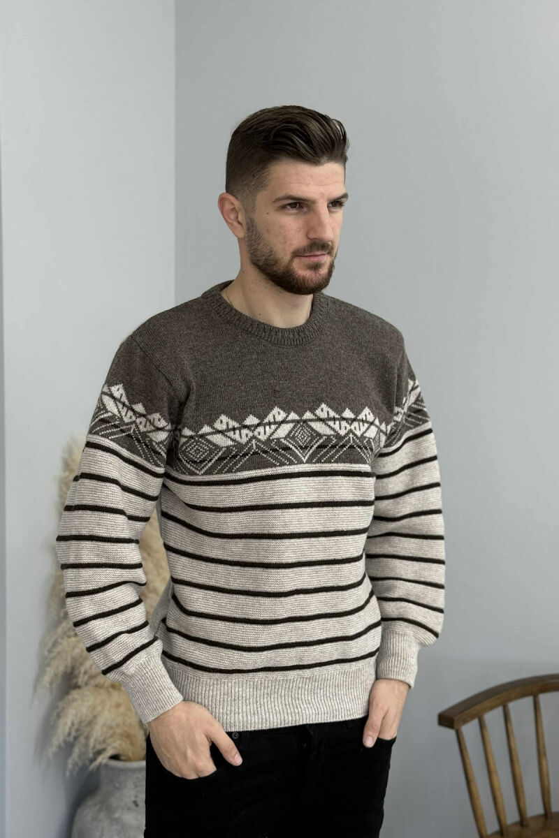 ROUND NECK STRIPES MEN SWEATER BROWN/KAFE - 3
