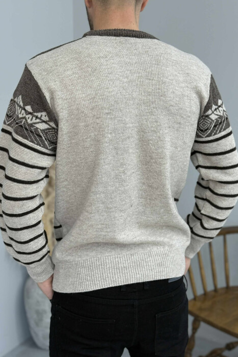 ROUND NECK STRIPES MEN SWEATER BROWN/KAFE - 4