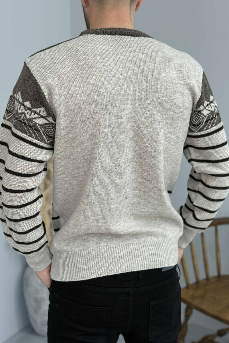 ROUND NECK STRIPES MEN SWEATER BROWN/KAFE - 4