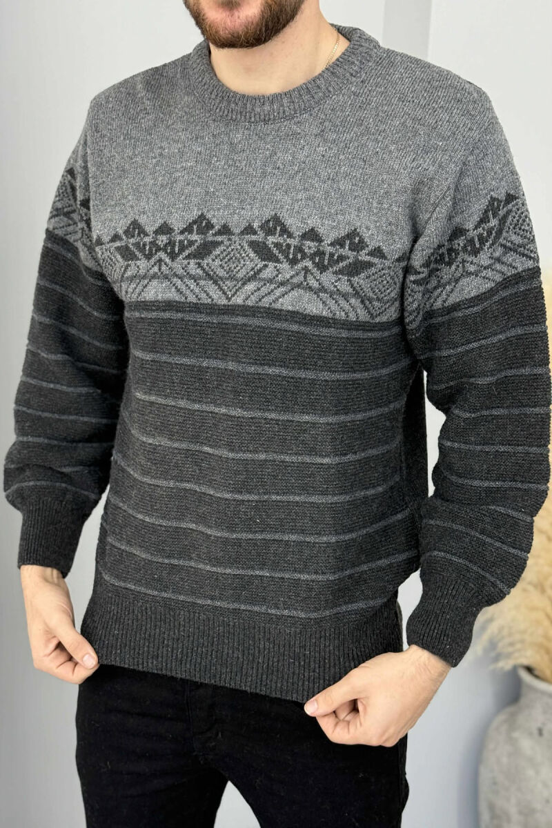 ROUND NECK STRIPES MEN SWEATER DARK GREY/GEE - 2