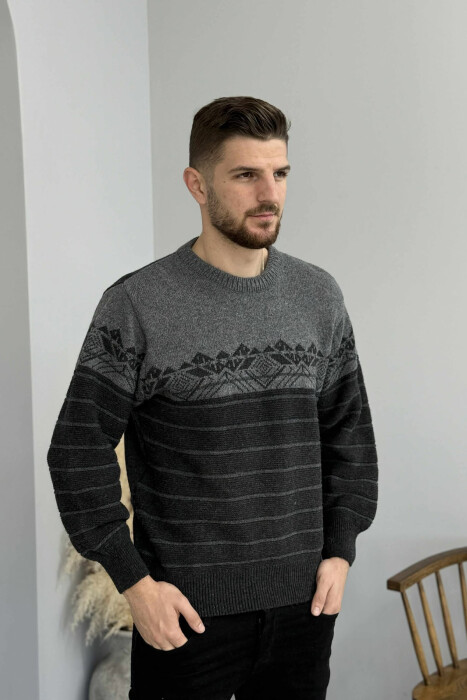 ROUND NECK STRIPES MEN SWEATER DARK GREY/GEE - 3