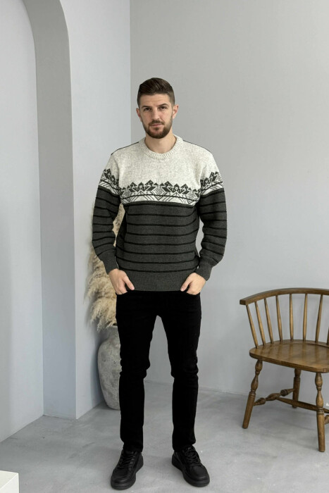 ROUND NECK STRIPES MEN SWEATER GREEN/JESHILE - KLAUDIO FASHION