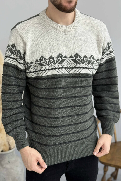 ROUND NECK STRIPES MEN SWEATER GREEN/JESHILE 