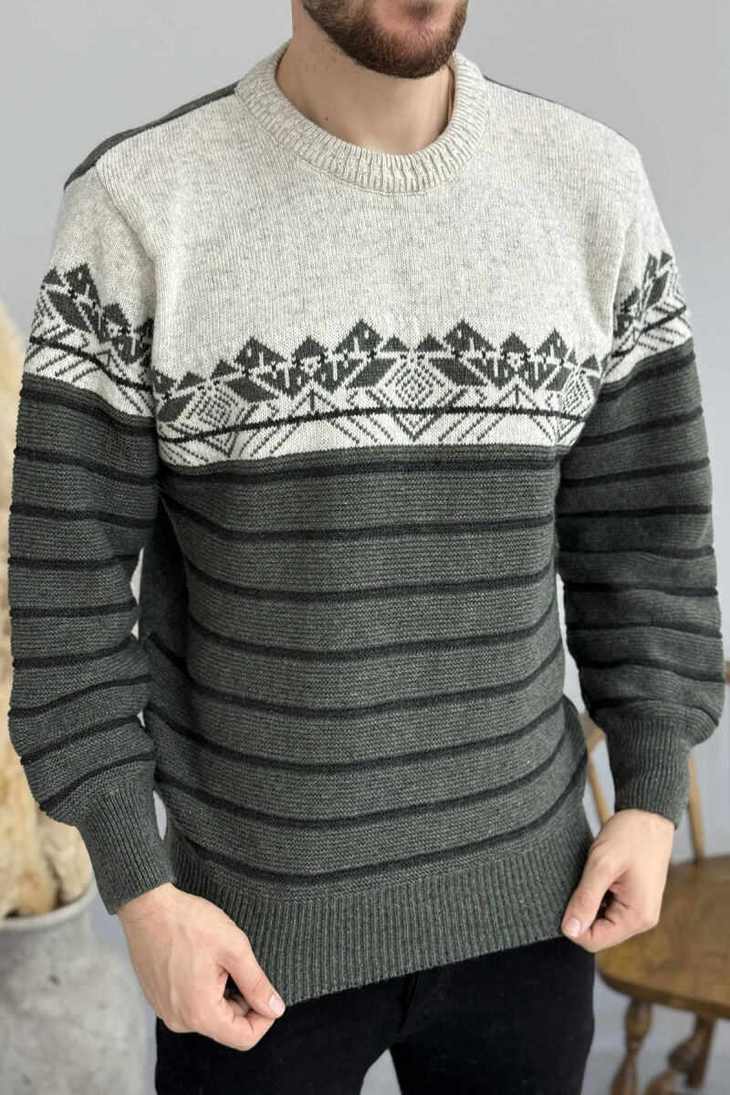 ROUND NECK STRIPES MEN SWEATER GREEN/JESHILE - 2