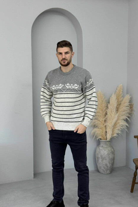 TRIKO ME VIJA DHE JAKE TE RRUMBULLAKET PER MESHKUJ NE NGJYRE GRI TE ZBARDHUR - KLAUDIO FASHION