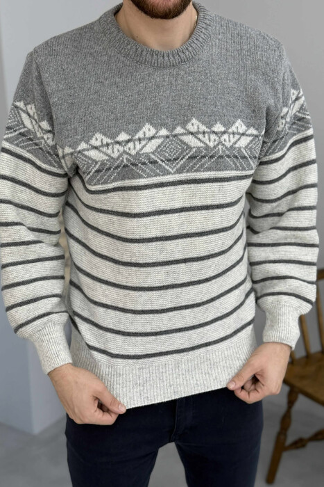 ROUND NECK STRIPES MEN SWEATER LIGHT GREY/GZ - 2