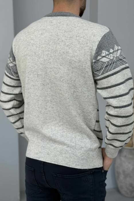 ROUND NECK STRIPES MEN SWEATER LIGHT GREY/GZ - 4