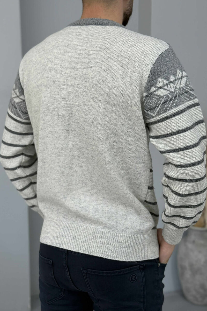 ROUND NECK STRIPES MEN SWEATER LIGHT GREY/GZ - 4