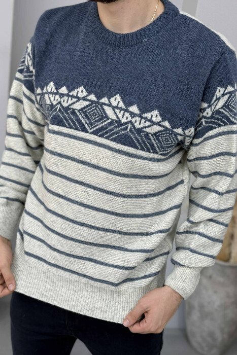 ROUND NECK STRIPES MEN SWEATER LIGHTBLUE/BZ - 2