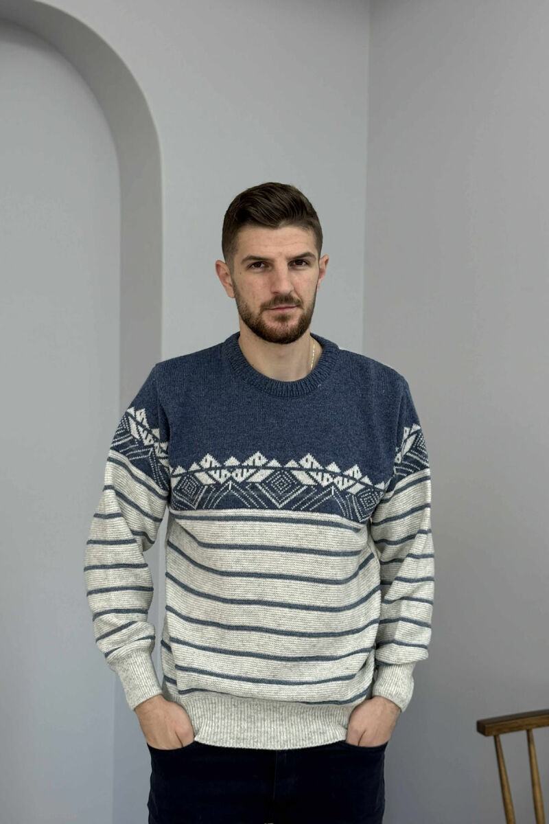 ROUND NECK STRIPES MEN SWEATER LIGHTBLUE/BZ - 3