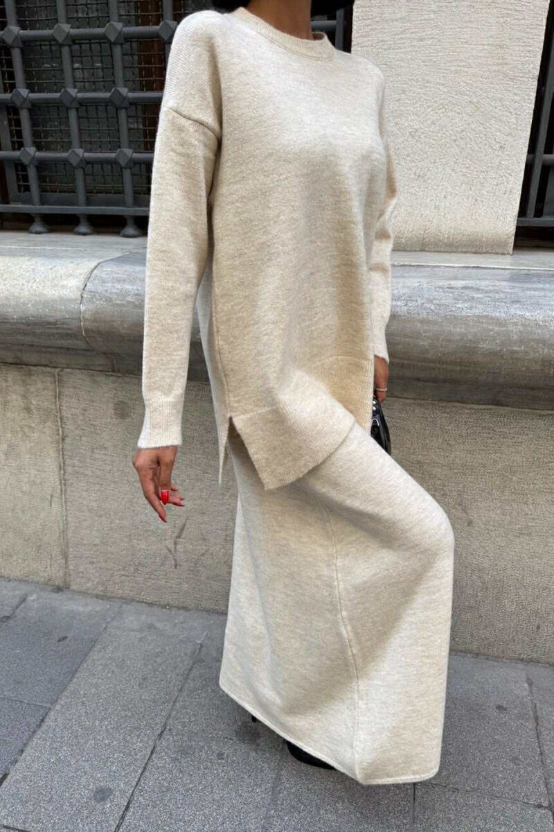 ROUND NECK SWEATER+SKIRT ONE COLOR WOMEN SET BEIGE/BEZHE - 5