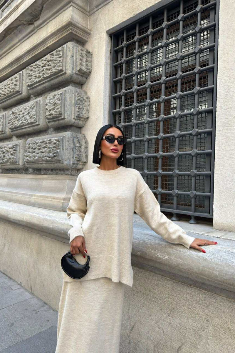 ROUND NECK SWEATER+SKIRT ONE COLOR WOMEN SET BEIGE/BEZHE - 4