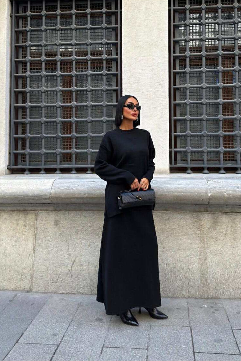 ROUND NECK SWEATER+SKIRT ONE COLOR WOMEN SET BLACK/ E ZEZE - 2