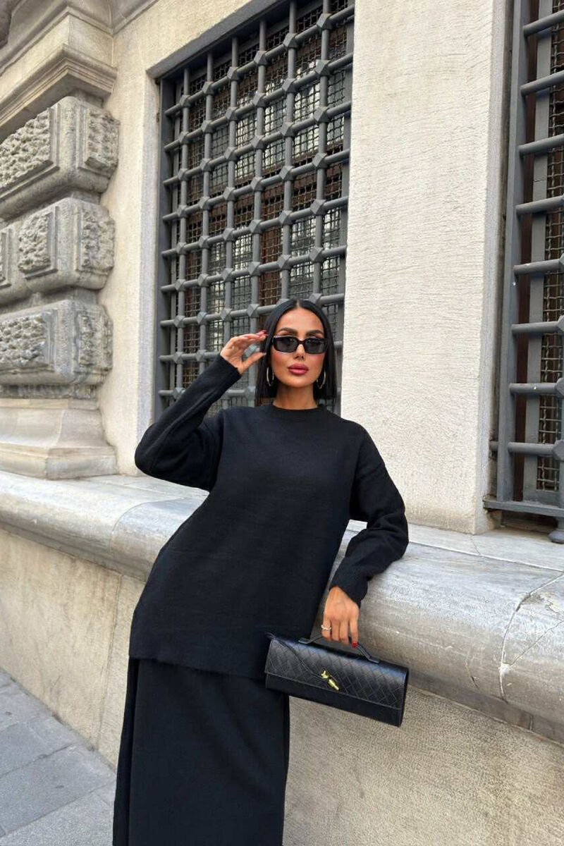 ROUND NECK SWEATER+SKIRT ONE COLOR WOMEN SET BLACK/ E ZEZE - 4