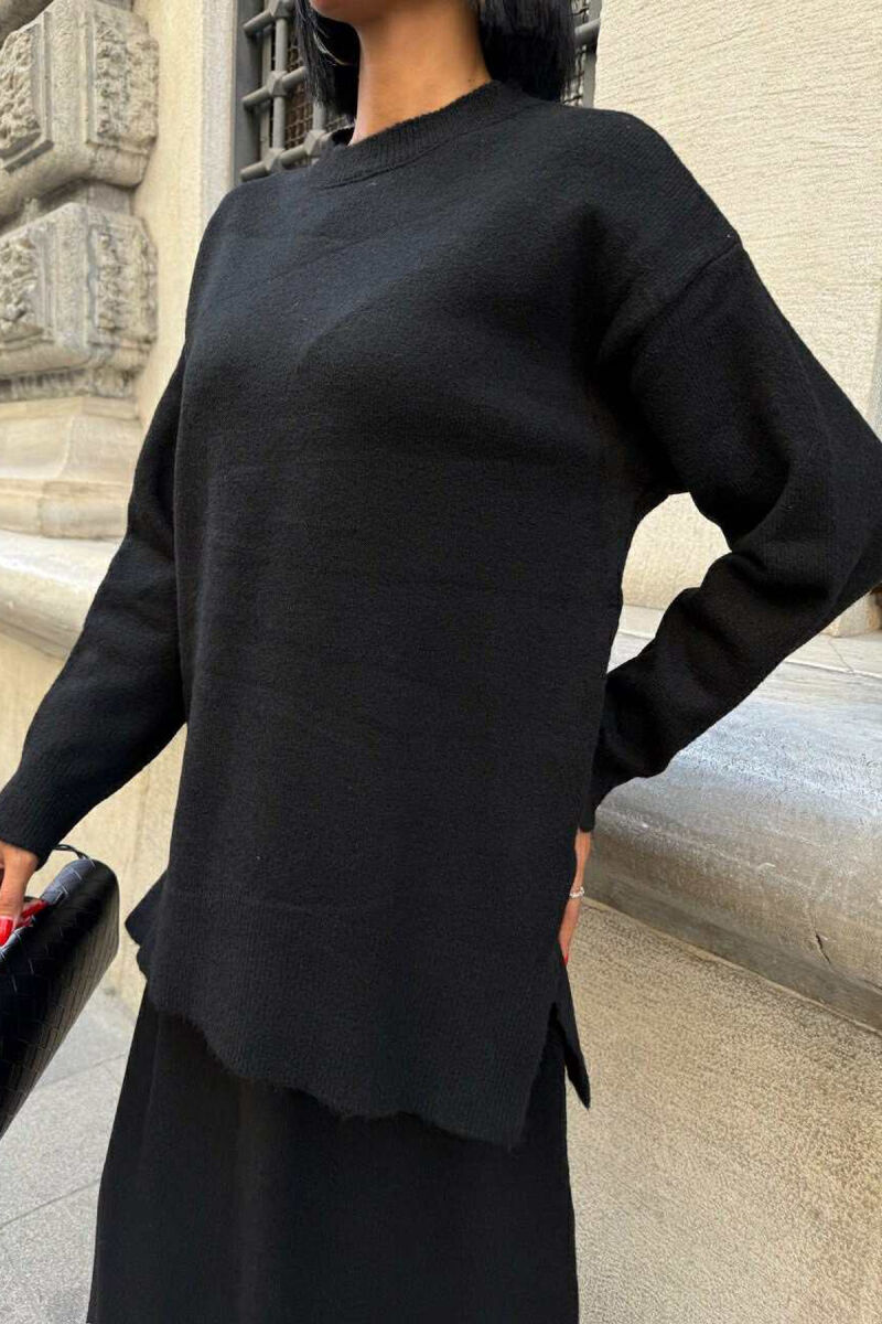 ROUND NECK SWEATER+SKIRT ONE COLOR WOMEN SET BLACK/ E ZEZE - 5