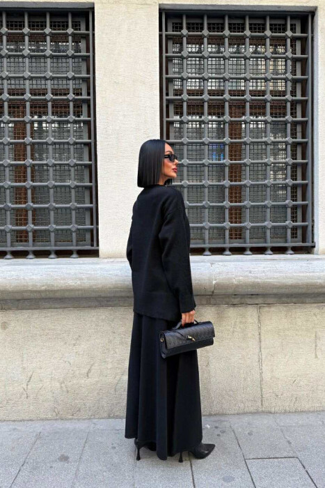 ROUND NECK SWEATER+SKIRT ONE COLOR WOMEN SET BLACK/ E ZEZE - 3