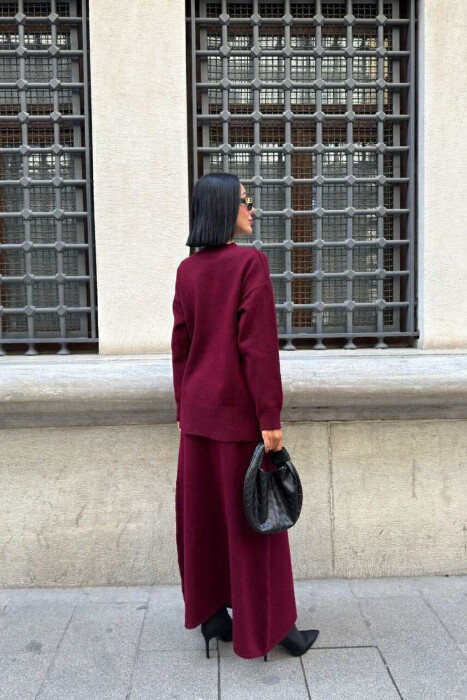ROUND NECK SWEATER+SKIRT ONE COLOR WOMEN SET BURGUNDY/VISHNJE - 4