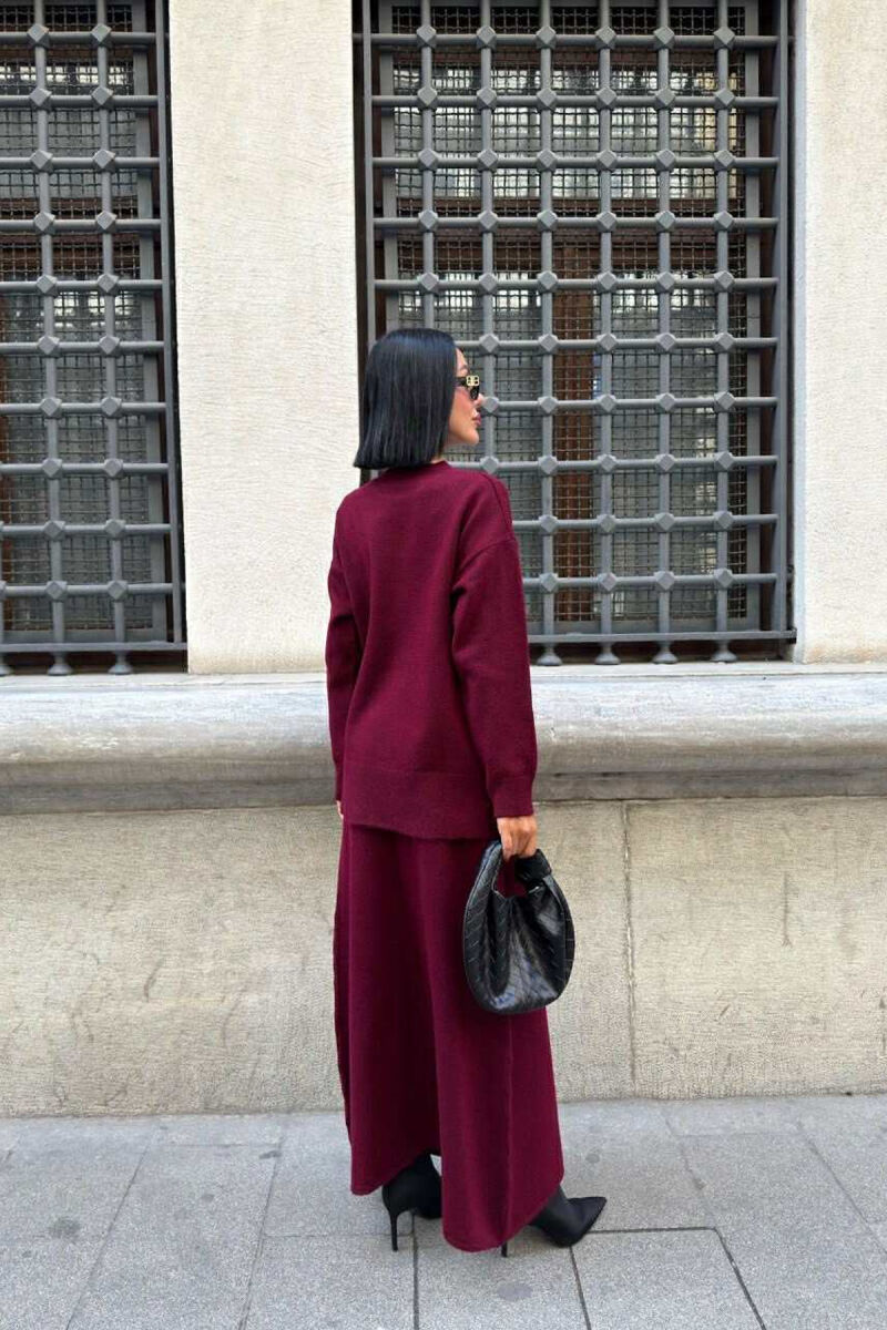 ROUND NECK SWEATER+SKIRT ONE COLOR WOMEN SET BURGUNDY/VISHNJE - 4