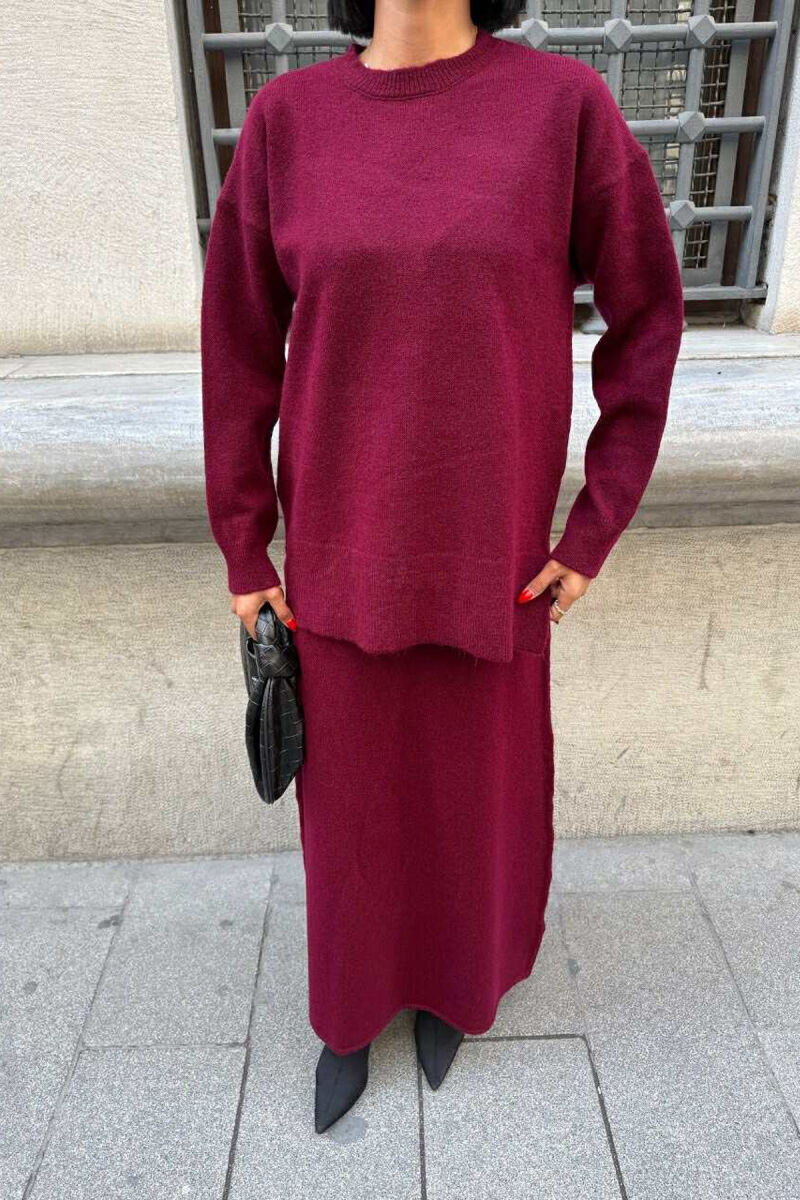 ROUND NECK SWEATER+SKIRT ONE COLOR WOMEN SET BURGUNDY/VISHNJE - 5