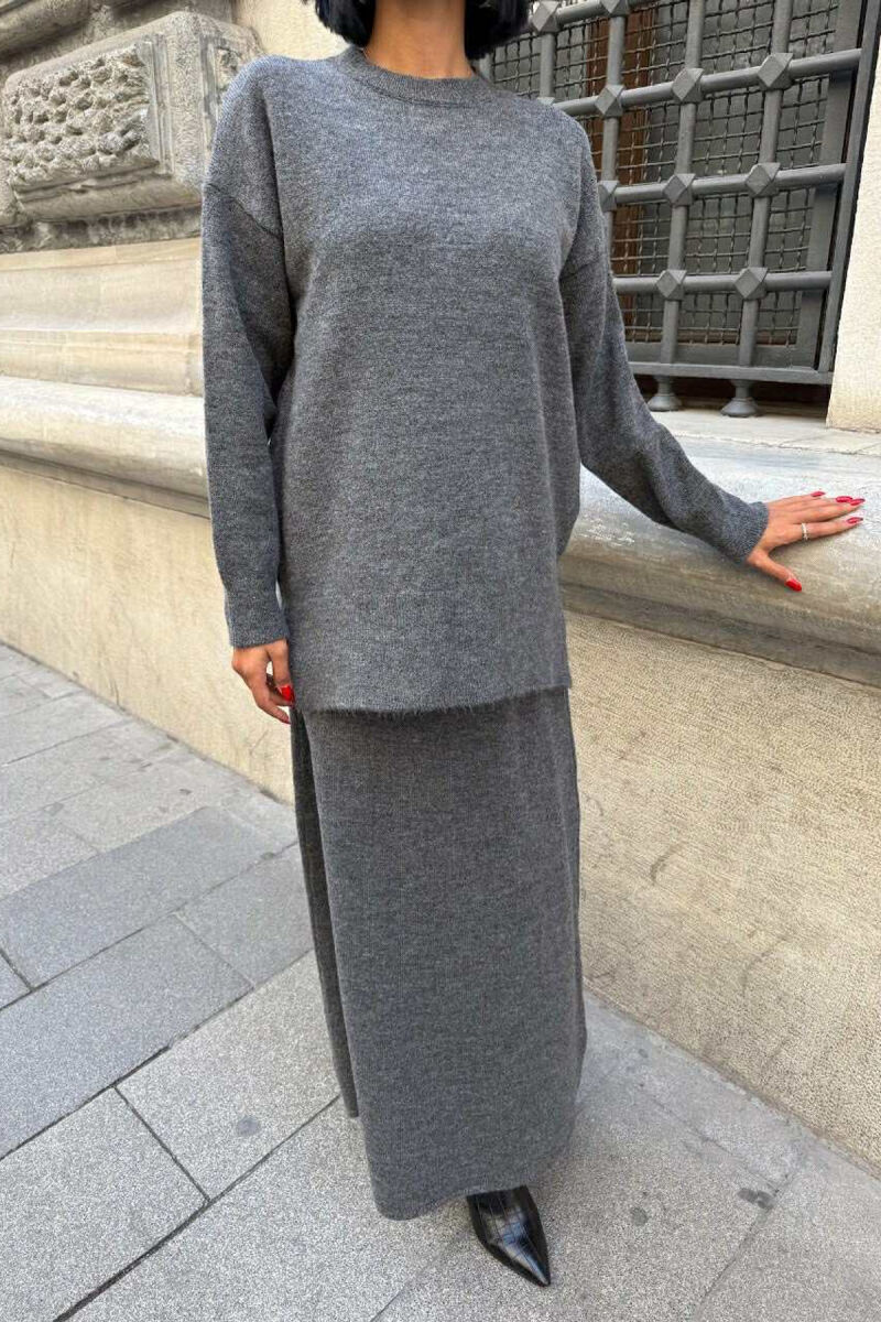 ROUND NECK SWEATER+SKIRT ONE COLOR WOMEN SET DARK GREY/GEE - 5