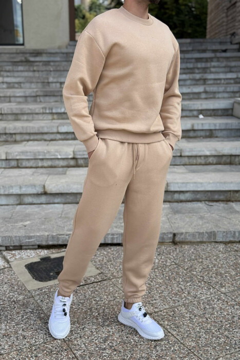 ROUND NECK SWEATSHIRT+JOGGERS FLUFFY MEN SET BEIGE/BEZHE - 3