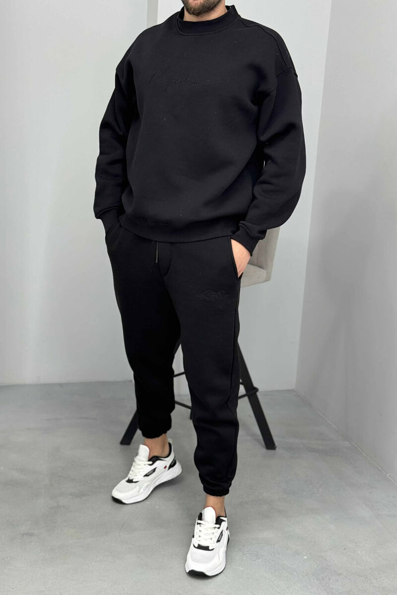 ROUND NECK SWEATSHIRT+JOGGERS FLUFFY MEN SET BLACK/ E ZEZE - 1
