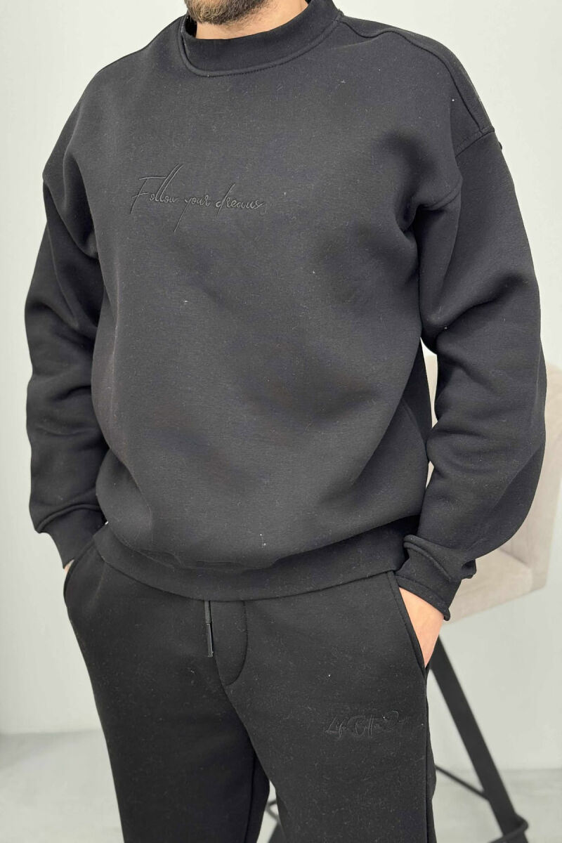 ROUND NECK SWEATSHIRT+JOGGERS FLUFFY MEN SET BLACK/ E ZEZE - 2