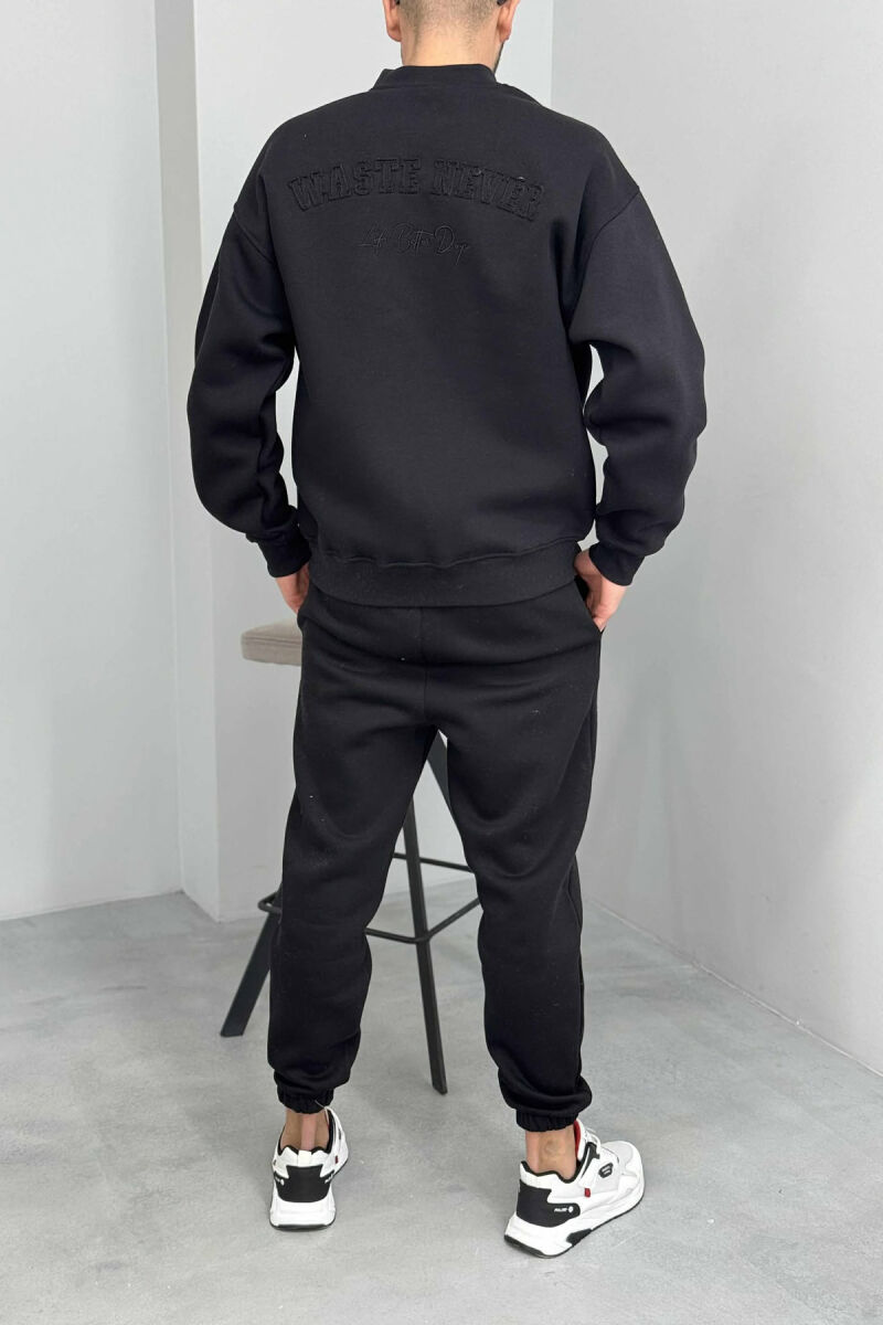 ROUND NECK SWEATSHIRT+JOGGERS FLUFFY MEN SET BLACK/ E ZEZE - 5