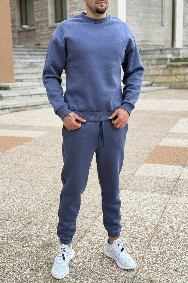 ROUND NECK SWEATSHIRT+JOGGERS FLUFFY MEN SET BLUE/BLU - 1
